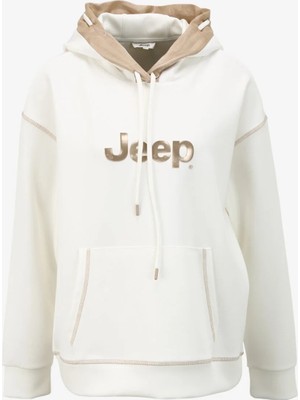 Jeep Kırık Beyaz Kadın Kapüşonlu Loose Fit Baskılı Sweatshirt J4SL-SWT7022