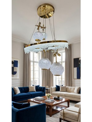 G-Light Bella Kristal Halka 4 Top LED Avize - Modern Sarkıt Avize