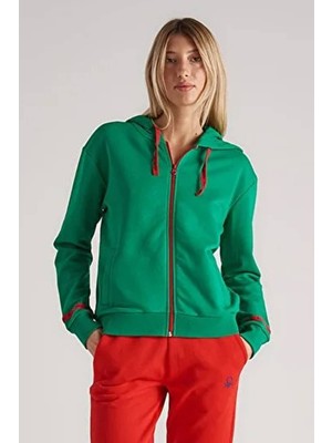 Benetton Kadın Kapüşonlu Fermuarlı Sweatshirt Yeşil BN-W20195