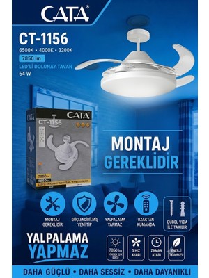 Cata CT-1156 Dolunay Fan LED 72W Kumandalı Işıklı Vantilatör - Tavan Montajlı - Hayalet Pervane