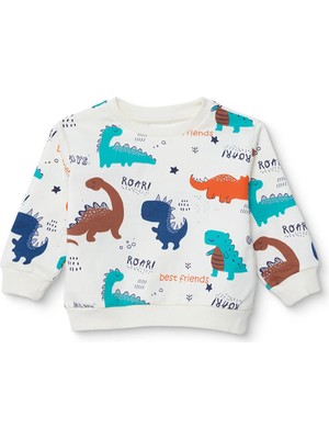 Hellobaby Erkek Bebek Sweatshirt Dinozor Baskılı Bisiklet Yaka Uzun Kol