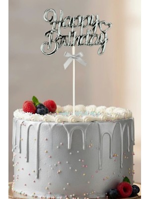 Baloncu Nene Gümüş Happy Birthday Yazılı Pasta Üstü Süsleme Pasta Süsü Pasta Süsleme Doğum Günü Süs