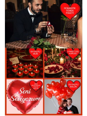 Baloncu Nene Kalpli Balon Mum Romantik Yemek Seti Sevgililer Günü Doğum Günü Yıl Dönümü Evlilik Teklifi Süs