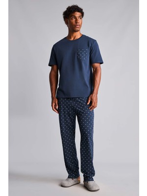 DeFacto %100 Pamuk New Regular Fit Kısa Kollu Gömlek Yaka 2'li Pijama Takımı H7472AX26AU