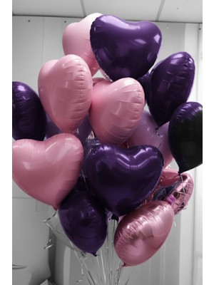 Baloncu Nene Pembe ve Mor Kalpli Folyo Balon Helyum 10 Adet Kalp Sevgili Süpriz Süs Doğum Günü Evlilik Teklifi
