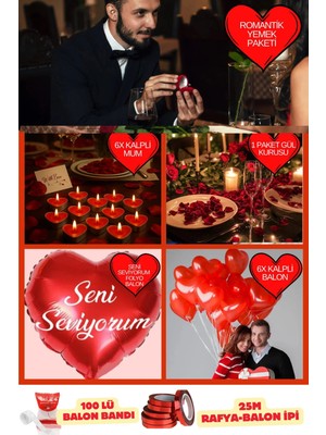 Baloncu Nene Kalpli Balon Mum Romantik Yemek Seti Sevgililer Günü Doğum Günü Yıl Dönümü Evlilik Teklifi Süs