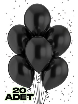 Baloncu Nene 20 Adet Metalik Siyah Parlak Balon Doğum Günü Kutlama Süs ve Malzemesi