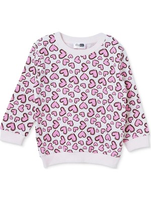 Hellobaby Kız Bebek Sweatshirt Kalp Baskılı Bisiklet Yaka Long Sleeve