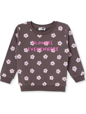Hellobaby Kız Bebek Sweatshirt Çiçek Baskılı Bisiklet Yaka Long Sleeve