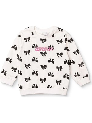 Hellobaby Kız Bebek Sweatshirt Fiyonk Baskılı Bisiklet Yaka Long Sleeve