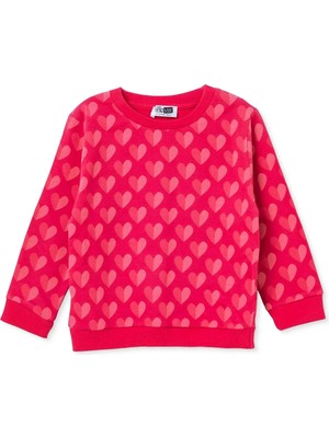 Hellobaby Kız Bebek Sweatshirt Kalp Baskılı Bisiklet Yaka Long Sleeve