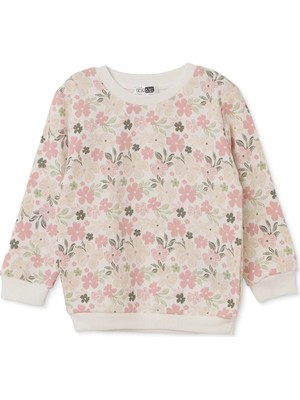 Hellobaby Kız Bebek Sweatshirt Çiçek Baskılı Bisiklet Yaka Long Sleeve