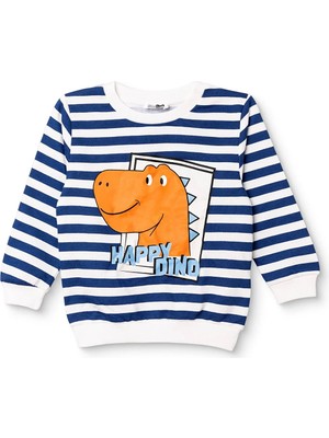 Hellobaby Erkek Bebek Sweatshirt Dinozor Baskılı Bisiklet Yaka Uzun Kol