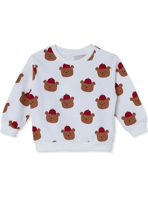 Hellobaby Erkek Bebek Sweatshirt Ayı Baskılı Bisiklet Yaka Long Sleeve