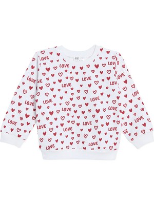 Hellobaby Kız Bebek Sweatshirt Kalp Baskılı Bisiklet Yaka Long Sleeve