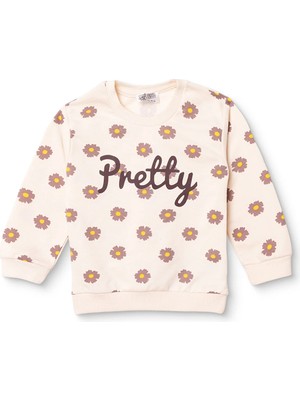 Hellobaby Kız Bebek Sweatshirt Çiçek Baskılı Bisiklet Yaka Long Sleeve