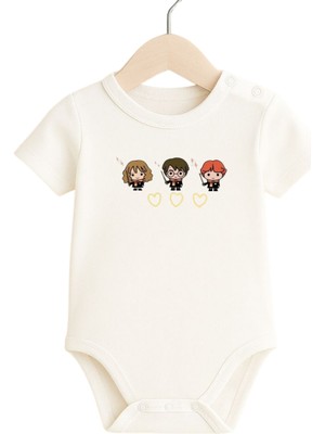 Babytex %100 Pamuk Unisex Bebek Zıbın Sevimli Büyücü Temalı Baskılı Kısa Kollu Çıtçıtlı Body