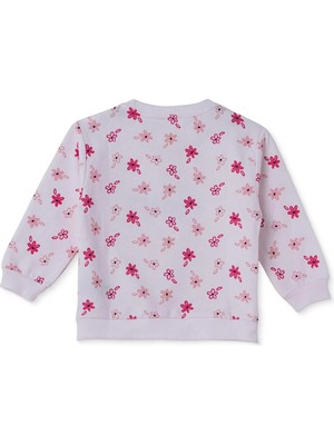 Hellobaby Kız Bebek Sweatshirt Çiçek Baskılı Bisiklet Yaka Long Sleeve