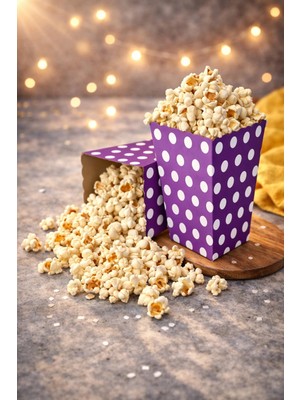 Baloncu Nene Mor Puantiyeli Patlamış Mısır Kutusu 8X11,5 cm 8 Adet Popcorn Box Parti Süsleme