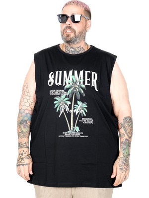 Mode Xl Büyük Beden Atlet Baskılı Summer U26010 Sıyah