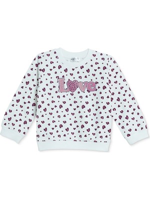 Hellobaby Kız Bebek Sweatshirt Kalp Baskılı Bisiklet Yaka Long Sleeve
