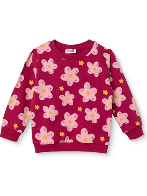 Hellobaby Kız Bebek Sweatshirt Çiçek Baskılı Bisiklet Yaka Uzun Kol