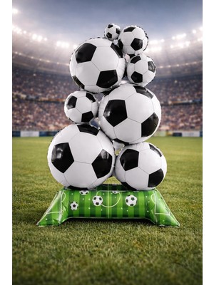 Baloncu Nene Futbol Topu Balon Seti Standlı Folyo Balon Parti Süsü Doğum Günü Futbol Temalı Dekor 69-52 cm