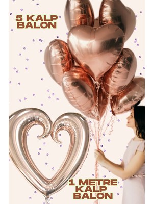 Baloncu Nene Rose Gold Kalp Set Büyük Kalp Evlilik Teklifi Evlilik Yıl Dönümü Sevgililer Günü Süs