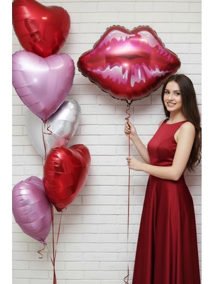 Baloncu Nene Folyo Dudak Kırmızı Kalp Pembe Gümüş Kalp Sevgili Süpriz Malzeme Doğum Günü Kutlama Süs