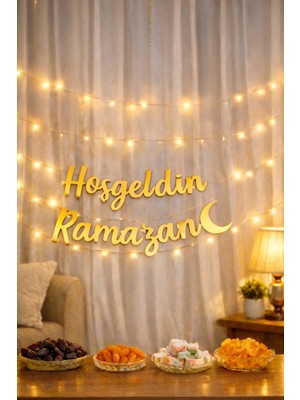 Baloncu Nene Ramazan Süsü Hoşgeldin Ramazan | 3 Metre Sarı Peri LED | Pil Ile Çalışan Ramazan Süsü