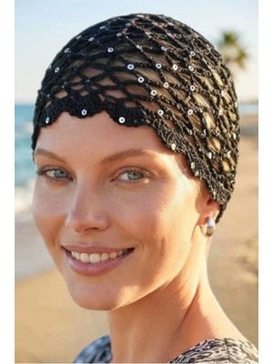 Tezzgelsin Kadın Işıltılı Pul Işlemeli Crochet Bere Bohem Plaj Aksesuarı Yazlık Bandana Şapka