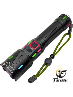 farissu Ultra Güçlü Beyaz Lazer LED El Feneri - 2 KM Menzilli & Powerbank Özellikli (Çift Pil Setli)