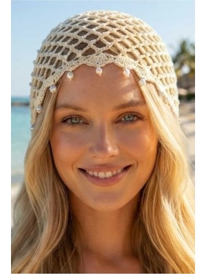 Tezzgelsin Kadın Inci Sallantılı Crochet Bere Bohem Plaj Aksesuarı Yazlık Bandana Şapka