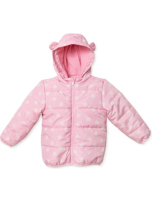 Hellobaby Kız Bebek Mont Kalp Baskılı Fermuarlı Kapüşonlu Uzun Kol