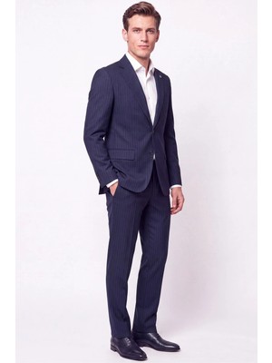 Efor Erkek Slim Fit Mono Yaka Esnek Yünlü Lacivert Çizgili Takım Elbise Tk 942