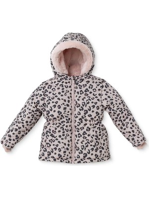 Hellobaby Kız Bebek Mont Leopar Baskılı Fermuarlı Kapüşonlu Uzun Kol