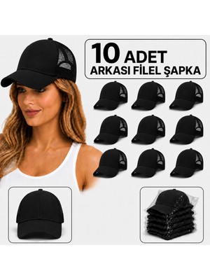 Kitti Yazlık Fileli Düz Renk Arkası Ayaralanabilir Şapka 10 Adet