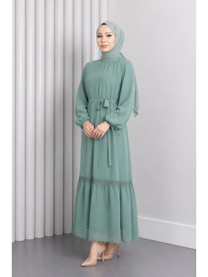 Missvalle Dantel Detaylı Şifon Elbise Mint 19143