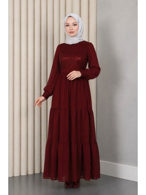 Missvalle Pulpayetli Şifon Abiye Bordo 19187