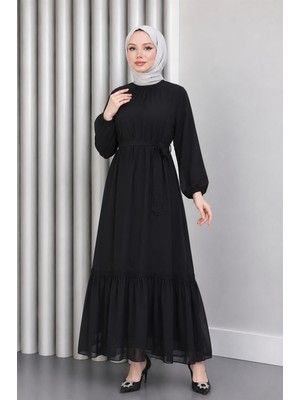 Missvalle Dantel Detaylı Şifon Abiye Siyah 19143