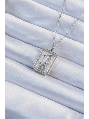 Marsilyan 316L Çelik Zincir Gümüş Renk Zirkon Taşlı Çerçeveli Tarot Kolye 5886
