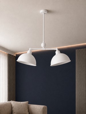 Avizade Nova 2'li Beyaz Metal Sarkıt Avize – Hareketli Başlıklı Modern Salon Avizesi, Mutfak ve Yemek Masası Aydınlatması, Dekoratif Tavan Avizesi, E27 Duy Uyumlu
