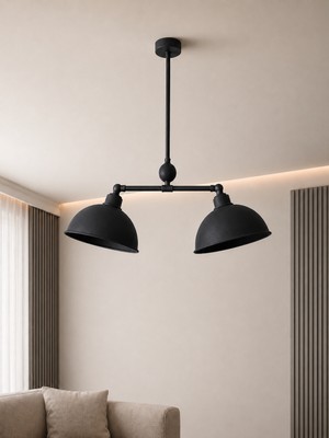 Avizade Nova 2'li Siyah Metal Sarkıt Avize – Hareketli Başlıklı Modern Salon Avizesi, Mutfak ve Yemek Masası Aydınlatması, Dekoratif Tavan Avizesi, E27 Duy Uyumlu