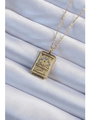 Marsilyan 316L Çelik Zincir Eskitme Altın Renk Ay Figürlü Tarot Kolye 5886
