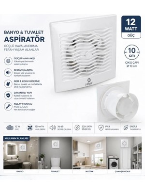 Hiva HV1100 4'' Banyo ve Tuvalet Aspiratörü 12 Watt 100 mm Çap Elektrikli Aspiratör Fan