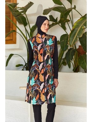 Rozamay 253302 Venus  Siyah Tam Boy Lycralı Dijital Desen Tesettür Mayo