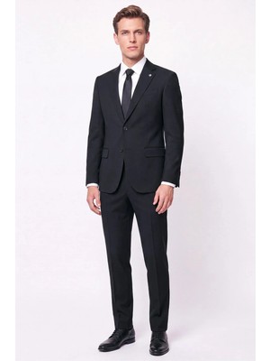 Efor Erkek Slim Fit Mono Yaka Çift Yırtmaç Yünlü Siyah Takım Elbise TK 949