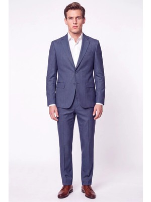 Efor Slim Fit Mono Yaka Çift Yırtmaç Yünlü Indigo Takım Elbise Tk 949