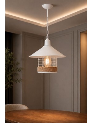 Avizade Barrel Beyaz Metal Tekli Sarkıt Avize Şapkalı Tel Kafes Tasarımlı E27 Duy Uyumlu Endüstriyel Dekoratif Tavan Aydınlatma Salon Mutfak Balkon Antre Koridor Kafe Avizesi