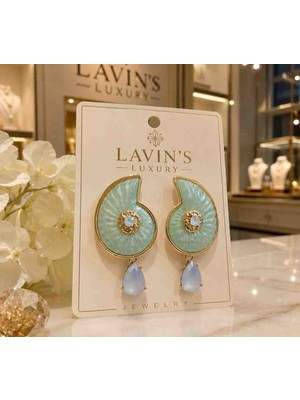 Lavin’s Luxury Lavin's Luxury Mavi Damla Taş Detaylı Gold Çerçeveli Vintage Küpe